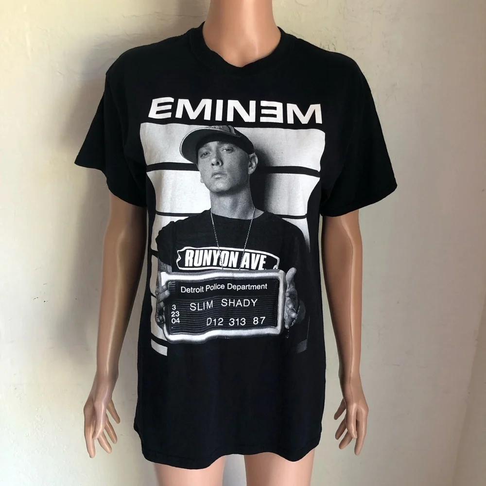 Bravado Black Cotton Vintage Y2K Graphic Tee EMINEM Slim Shady Mugshot Design
